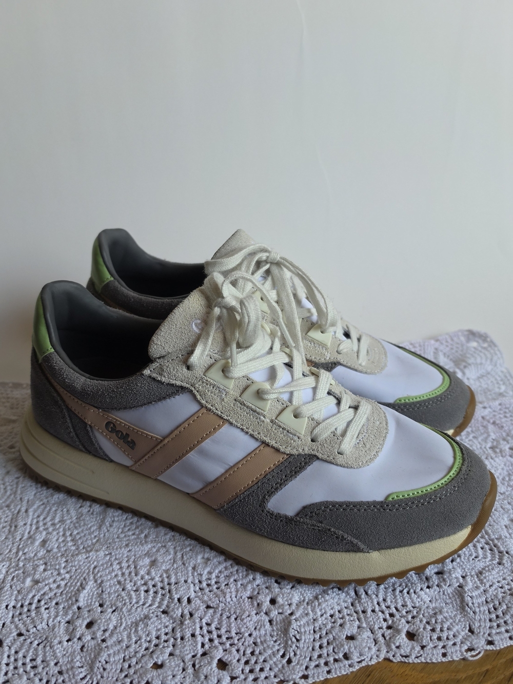 Gola Elan Sneakers Gray White Lime Green Retro Runner Shoes Women's